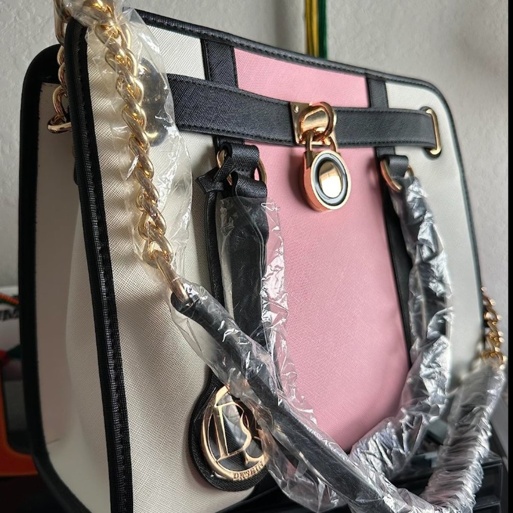 Women 2 Sets - Handbags and Wallet Set - Pink White Black Color - Picture 3 of 10